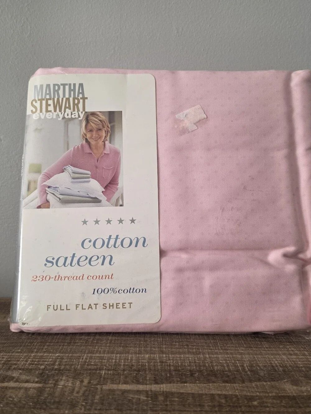 New Vtg Martha Stewart Full Flat Sheet 100% Cotton Sateen 230TC Pink Polka Dot